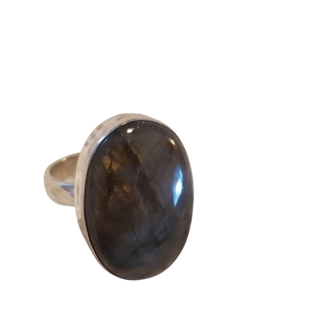 Sterling Silver 925 Labradorite Oval Cabochon Statement Ring 8 Boho Handmade Blu - Picture 2 of 8